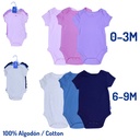 Set de Bodys Manga Corta 100% Algodon 3pza