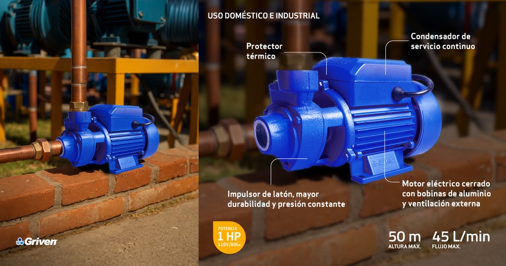 Bomba Periferica para Agua 1HP GRIVEN