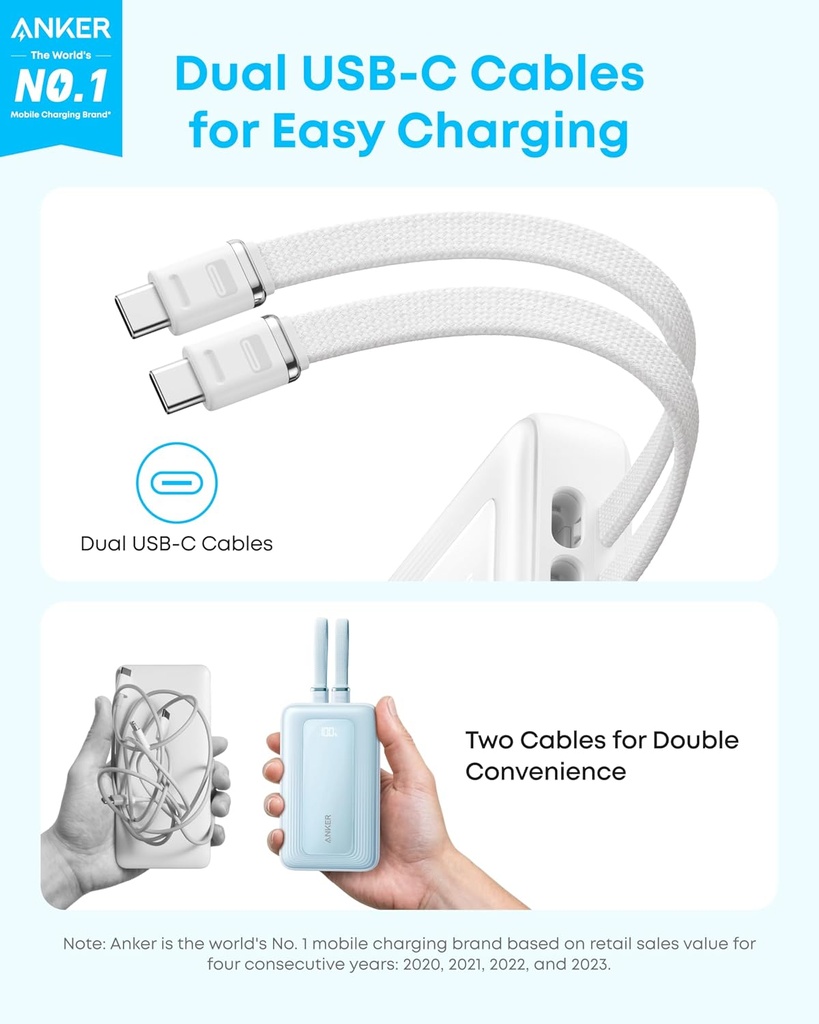 ANKER Zolo Power Bank 10,000mAh Fast Charging MFi Certified Lightning Cables USB-C & USB-A Port