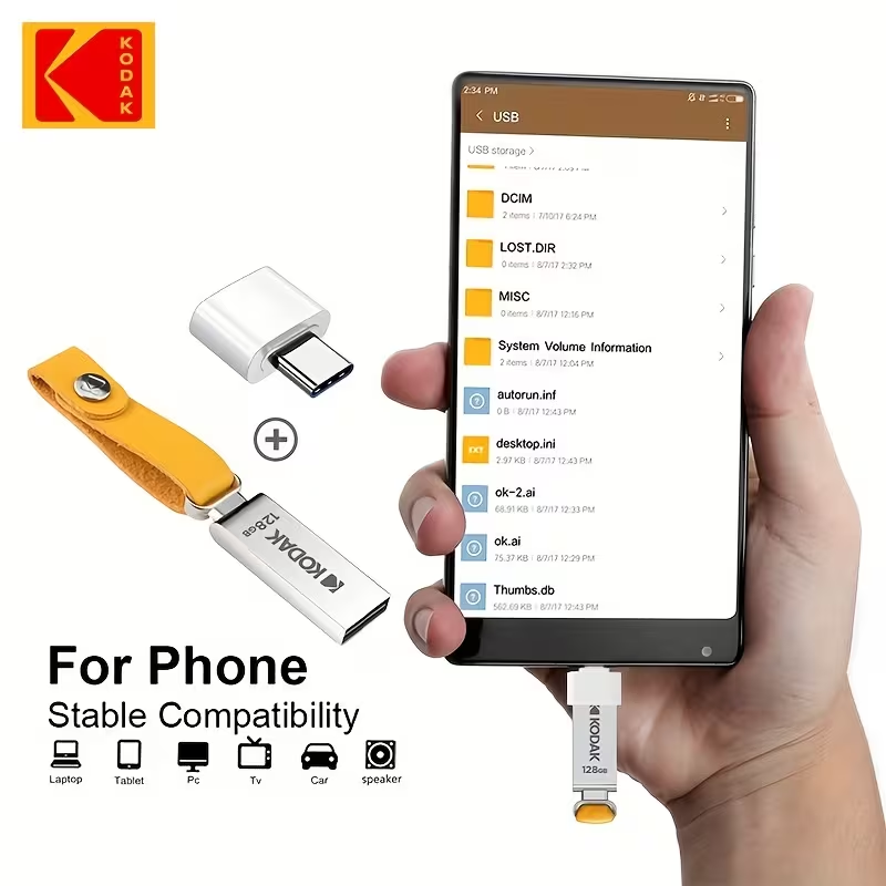 Memoria USB 2.0 128GB con Adaptador Tipo C KODAK Flash Drive