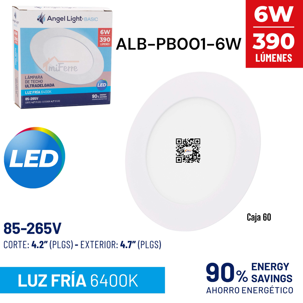 Lampara de Techo Ultradelgada Redonda 6W 6400K ANGEL LIGHT