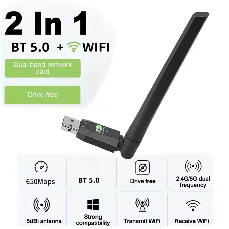 Adaptador Inalambrico USB WiFi 2in1 BT5.0 650m