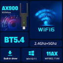 Adaptador Inalambrico USB WiFi6 BT5.4 900Mbs