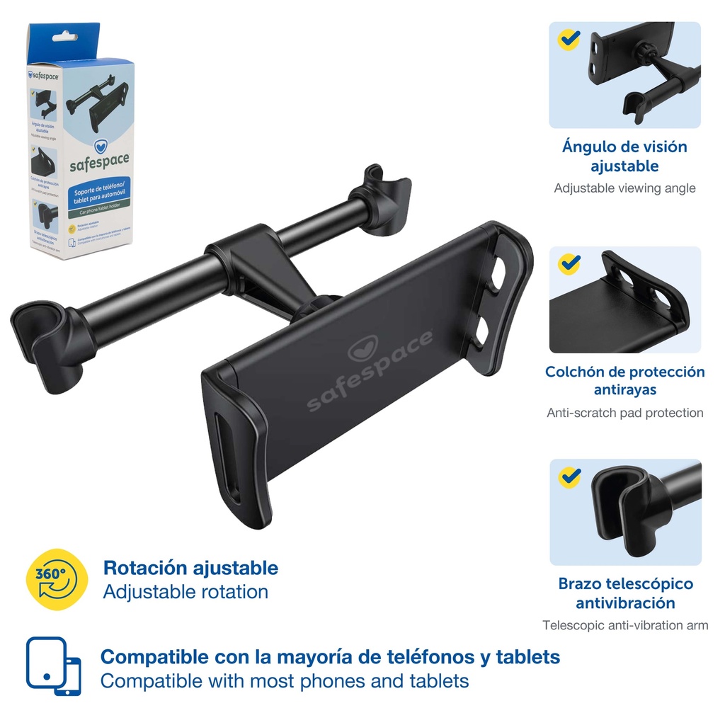 Soporte de Telefono y Tablet para automovil SAFESPACE