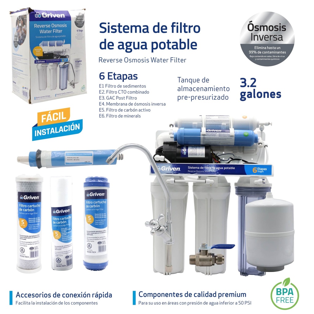 Sistema de Filtro de Agua Potable 6 Etapas GRIVEN