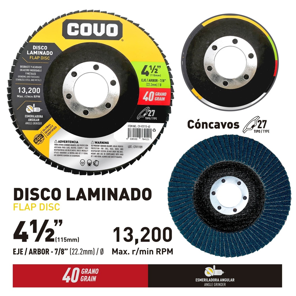 Disco de Lija Flap 4-1/2" #40 COVO