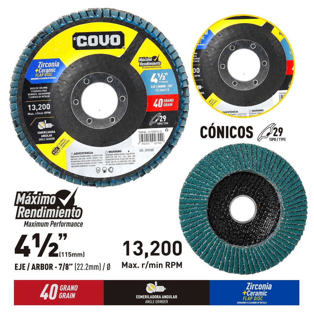 Disco de Lija Flap++ 4-1/2" #40 COVO