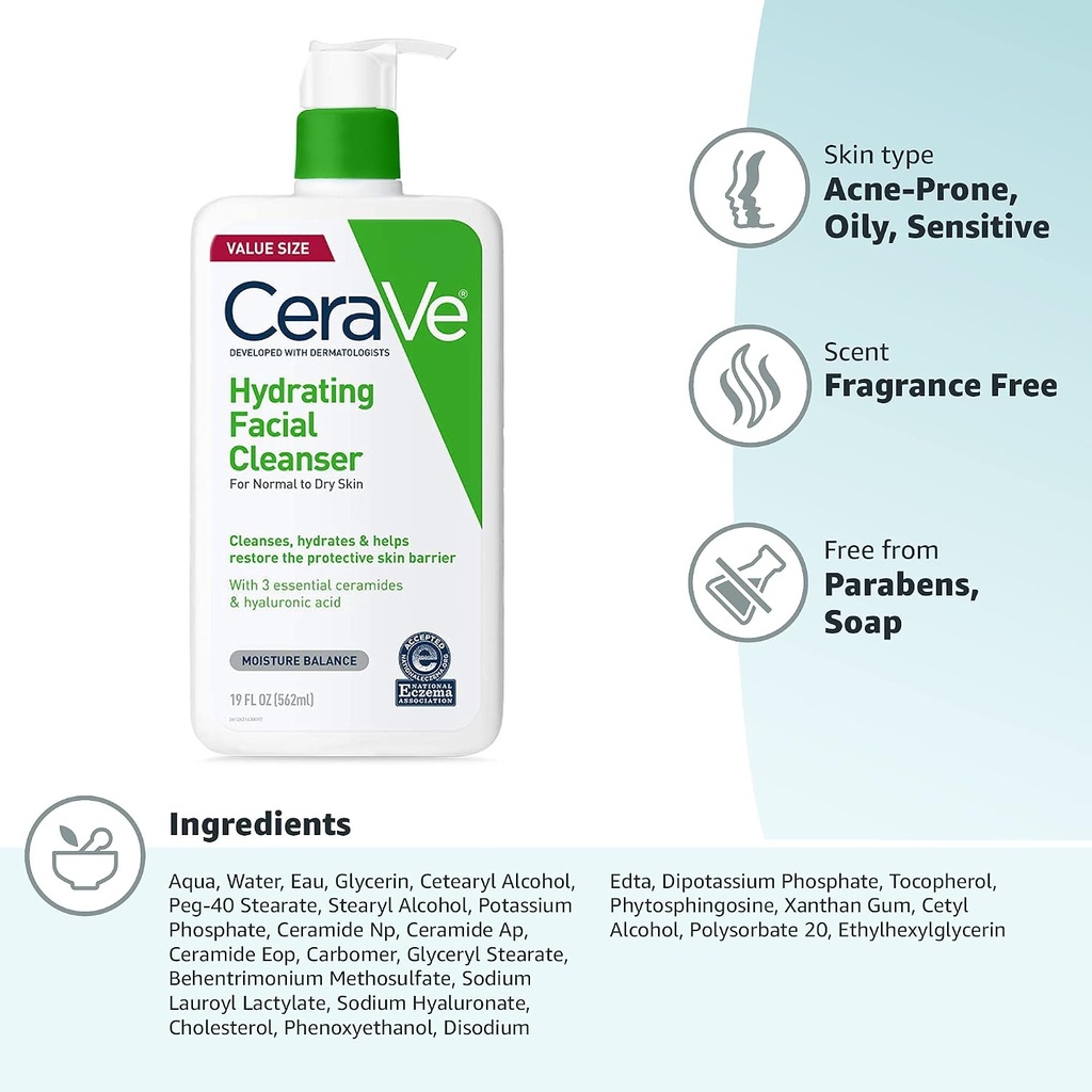 CERAVE Hydrating Facial Cleanser 19oz (562ml)