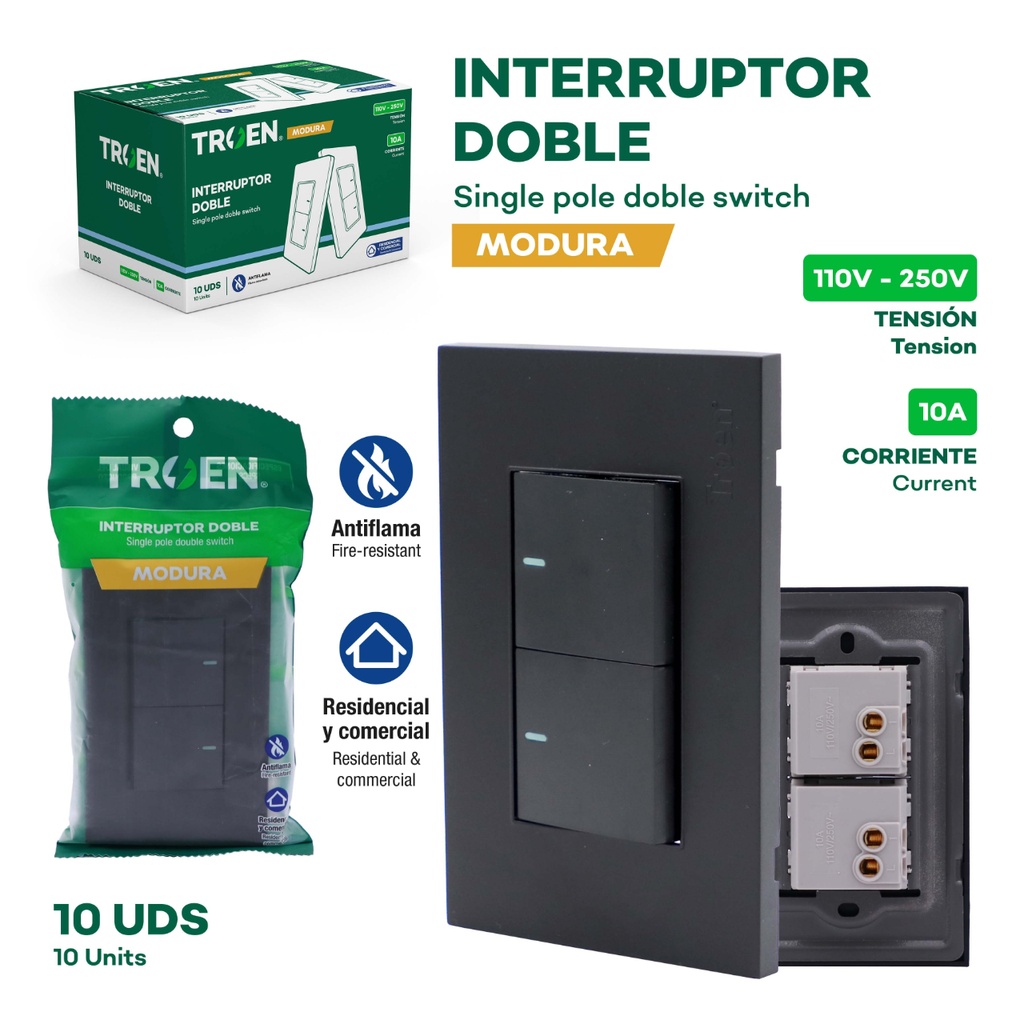 10-Pack Interruptor Doble TROEN 