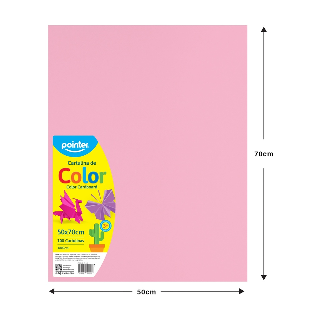 Cartulina 50 X 70cm 100pza POINTER Rosada