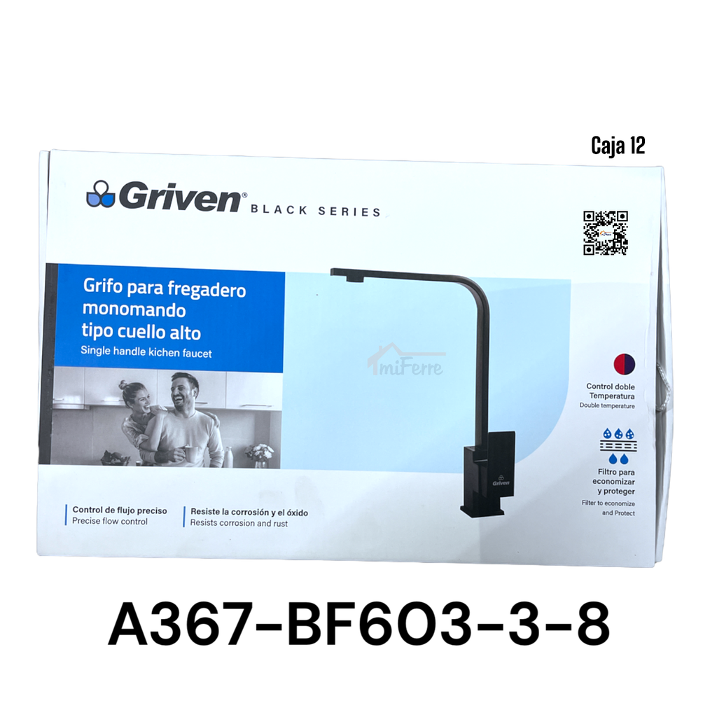 Grifo para Fregadero Monomando Tipo Cuello Alto GRIVEN Black Series