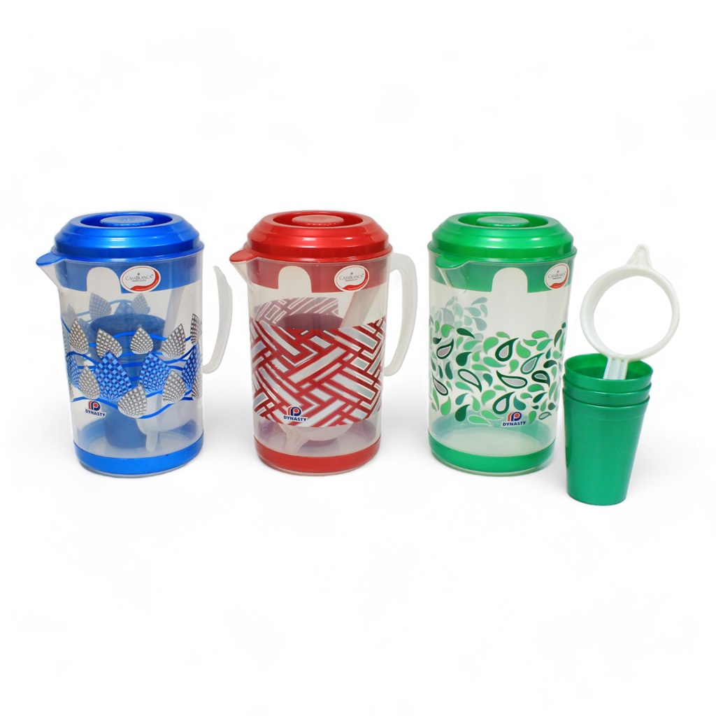 Jarra Plastica 2.6L con Colador + 3 Vasos