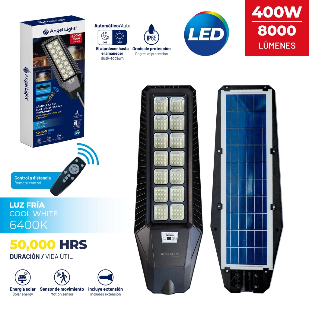 Lampara Led con Panel Solar Integrado 400W 6400K ANGEL LIGHT