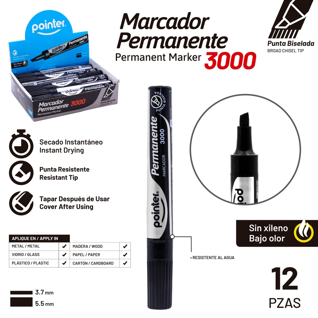 Marcador Permanente 3000 12pza POINTER
