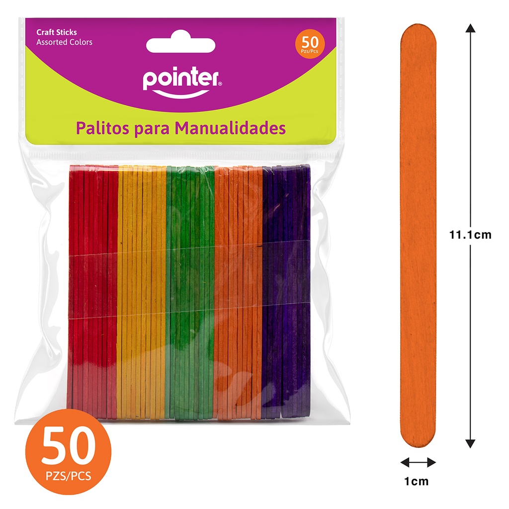 Palitos de Paletas de Colores 50pza POINTER