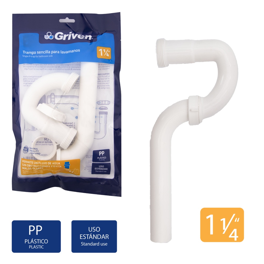 Trampa Sencilla para Lavamanos 1-1/4" GRIVEN