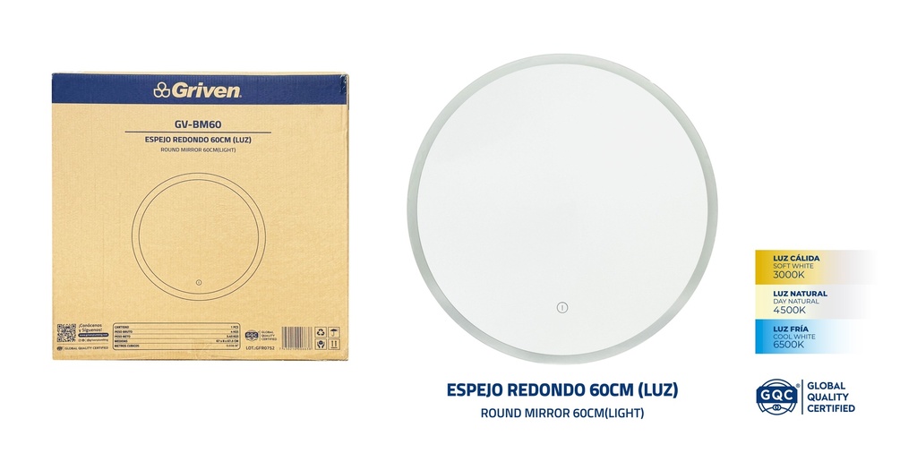 Espejo Redondo con Luz 60cm GRIVEN