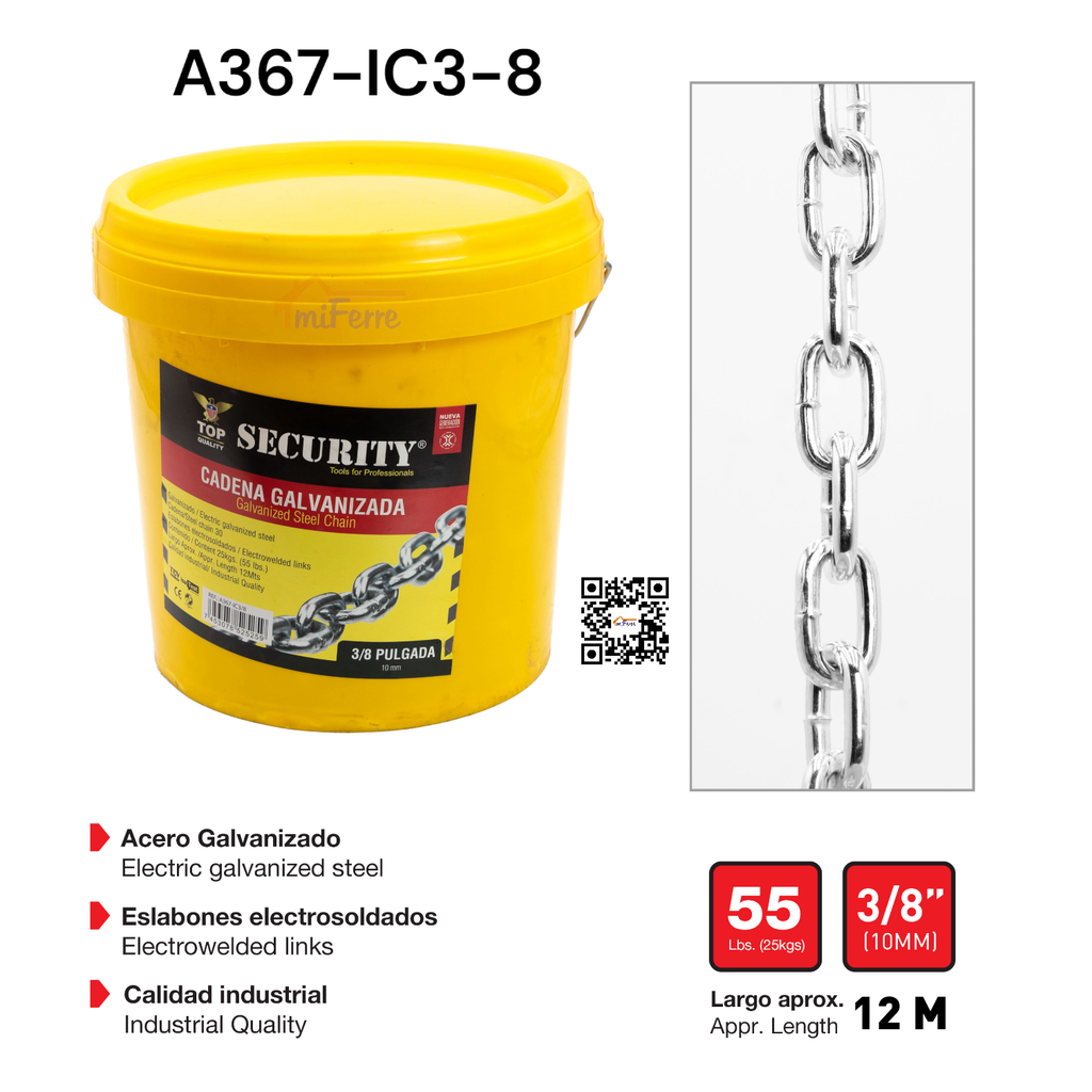 Cadena Galvanizada 3/8" SECURITY