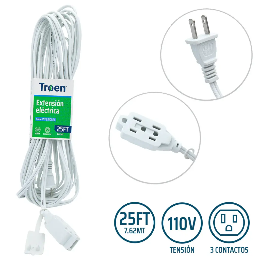 Extension Electrica Blanca 25ft TROEN