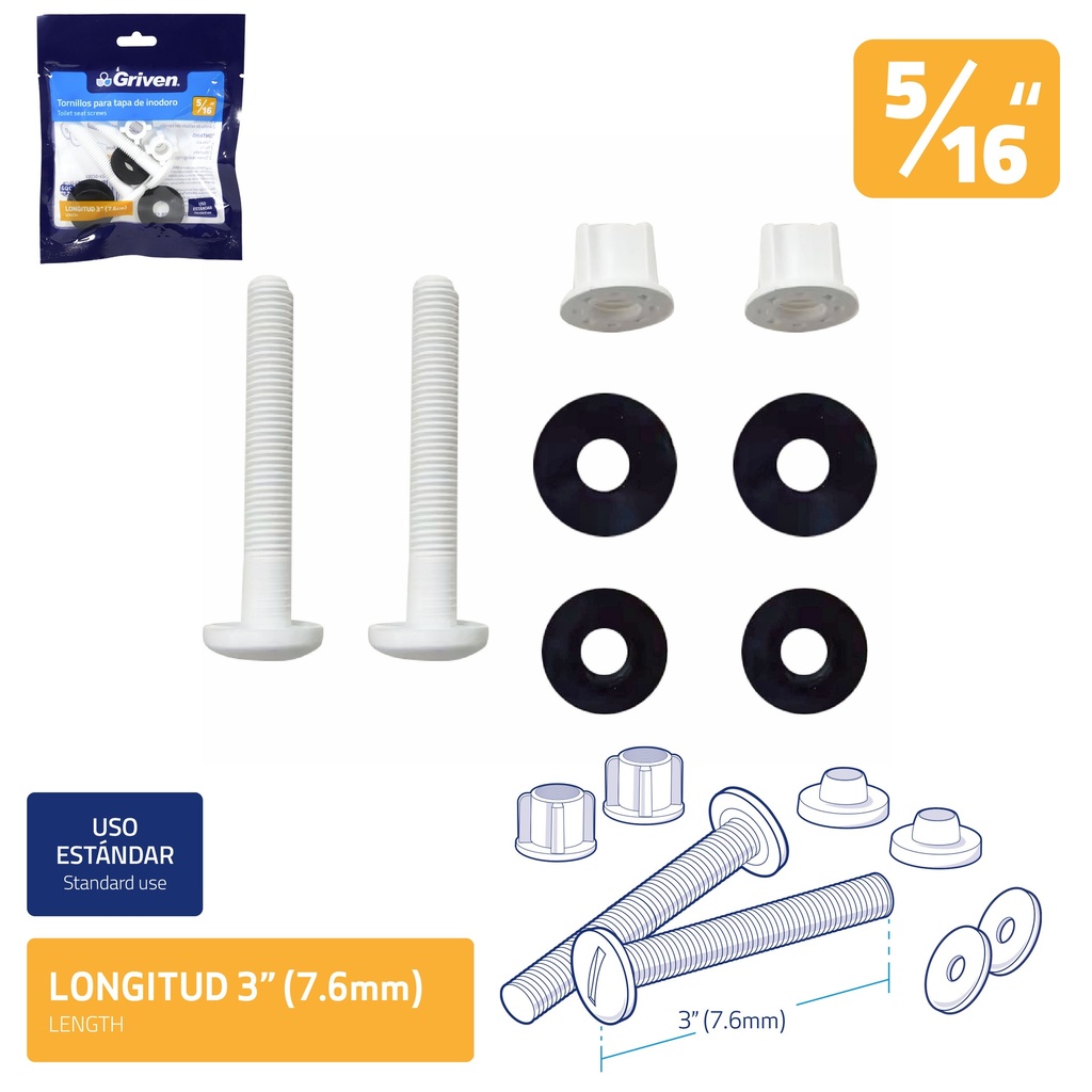 Tornillo Plastico para Tapa de Inodoro 5/16" GRIVEN