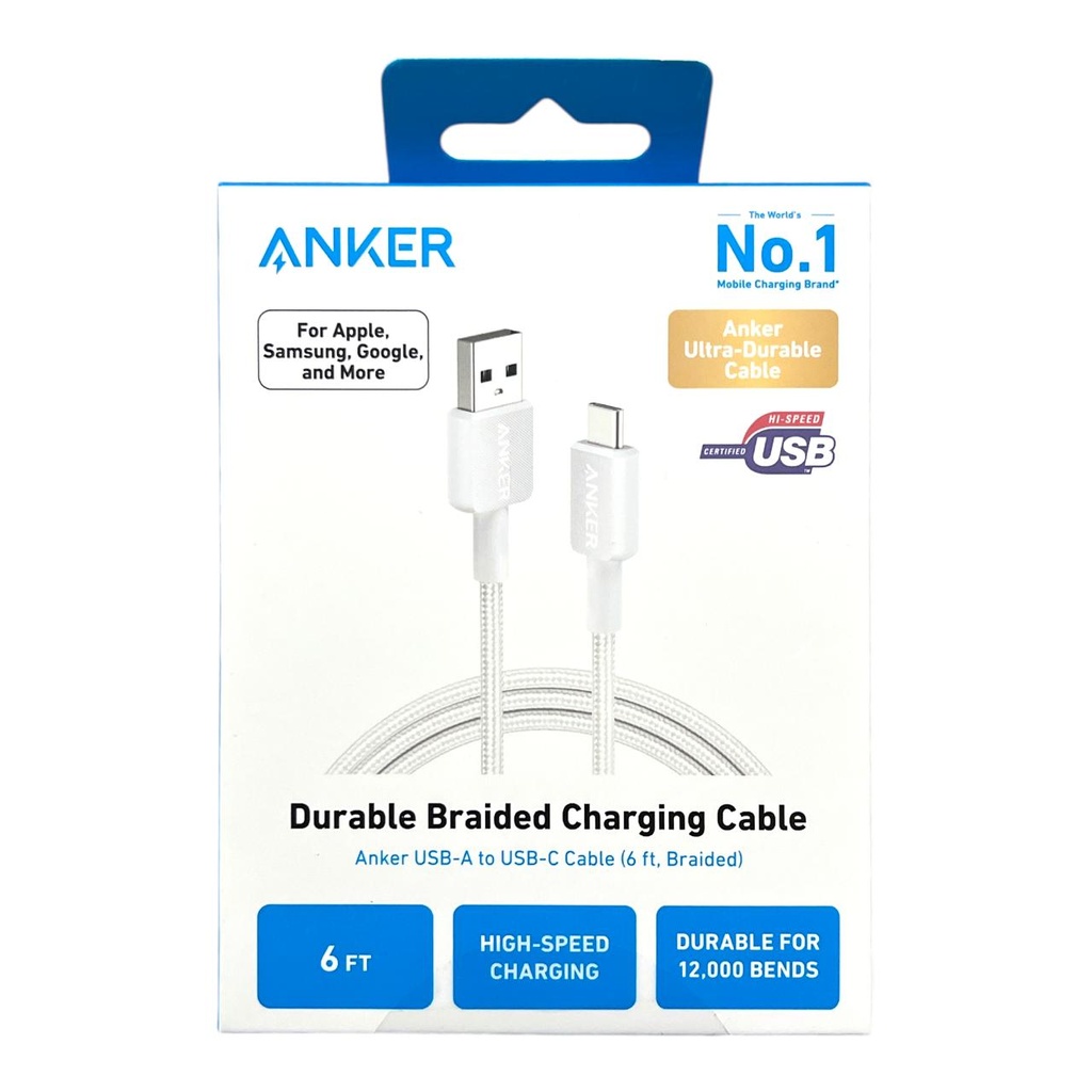 Cable USB C 6ft Blanco ANKER