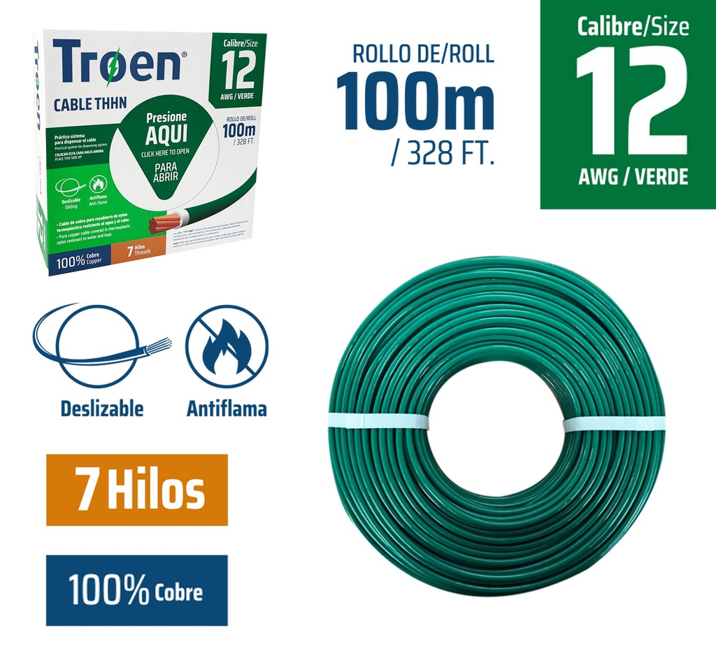 Cable Electrico #12 Verde TROEN