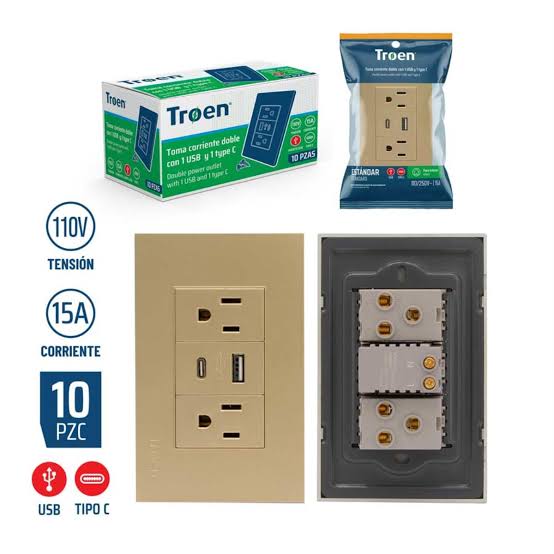 Tomacorriente Doble con USB y Tipo C TROEN