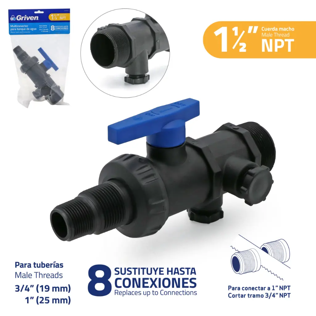 Multiconector para Tanque de Agua 1-1/2" GRIVEN