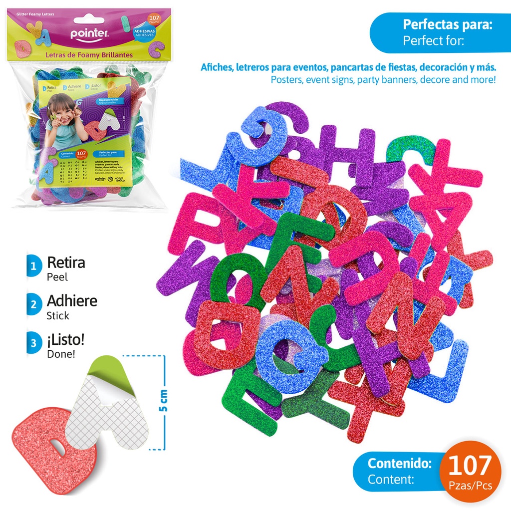 Letras Foamy Escarchadas 107pza POINTER
