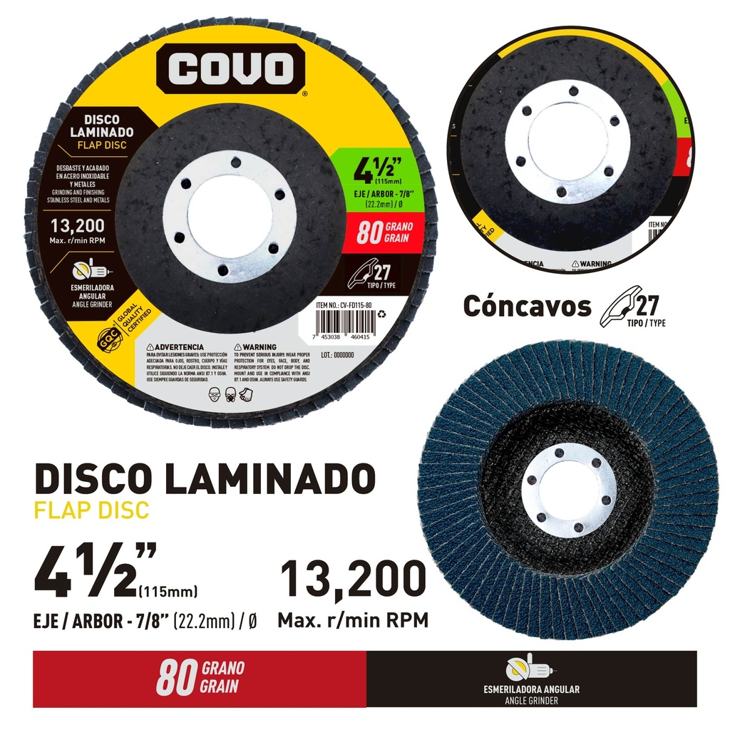 5-Pack Disco de Lija Flap 4-1/2" #80 COVO