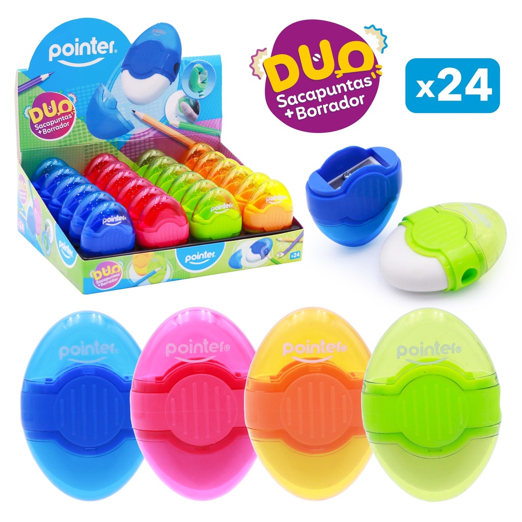 24-Pack DUO Sacapuntas + Borrador POINTER
