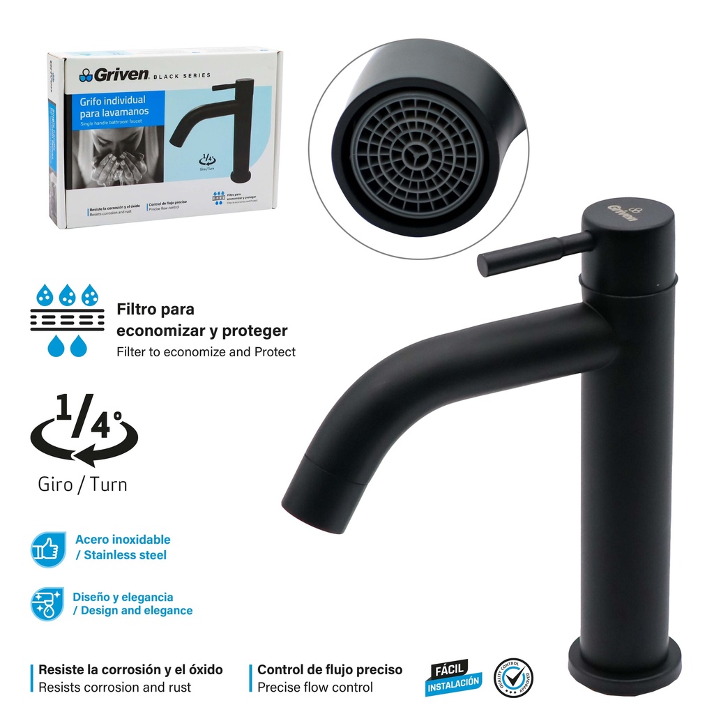 Grifo Individual para Lavamanos GRIVEN Black Series