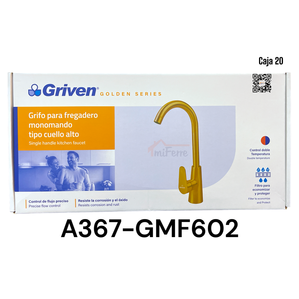 Grifo para Fregadero Monomando Tipo Cuello Alto GRIVEN Golden Series