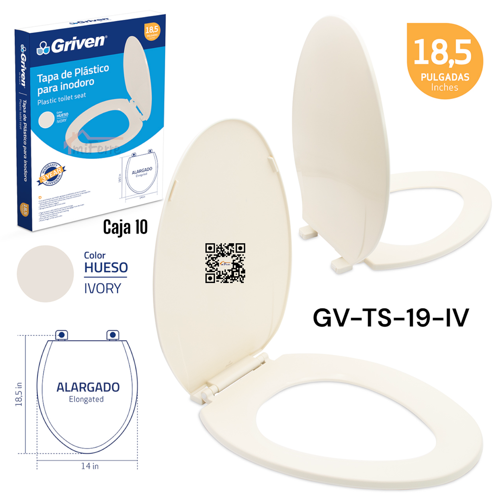 Tapa de Plastico para Inodoro 18.5&quot; GRIVEN Ivory