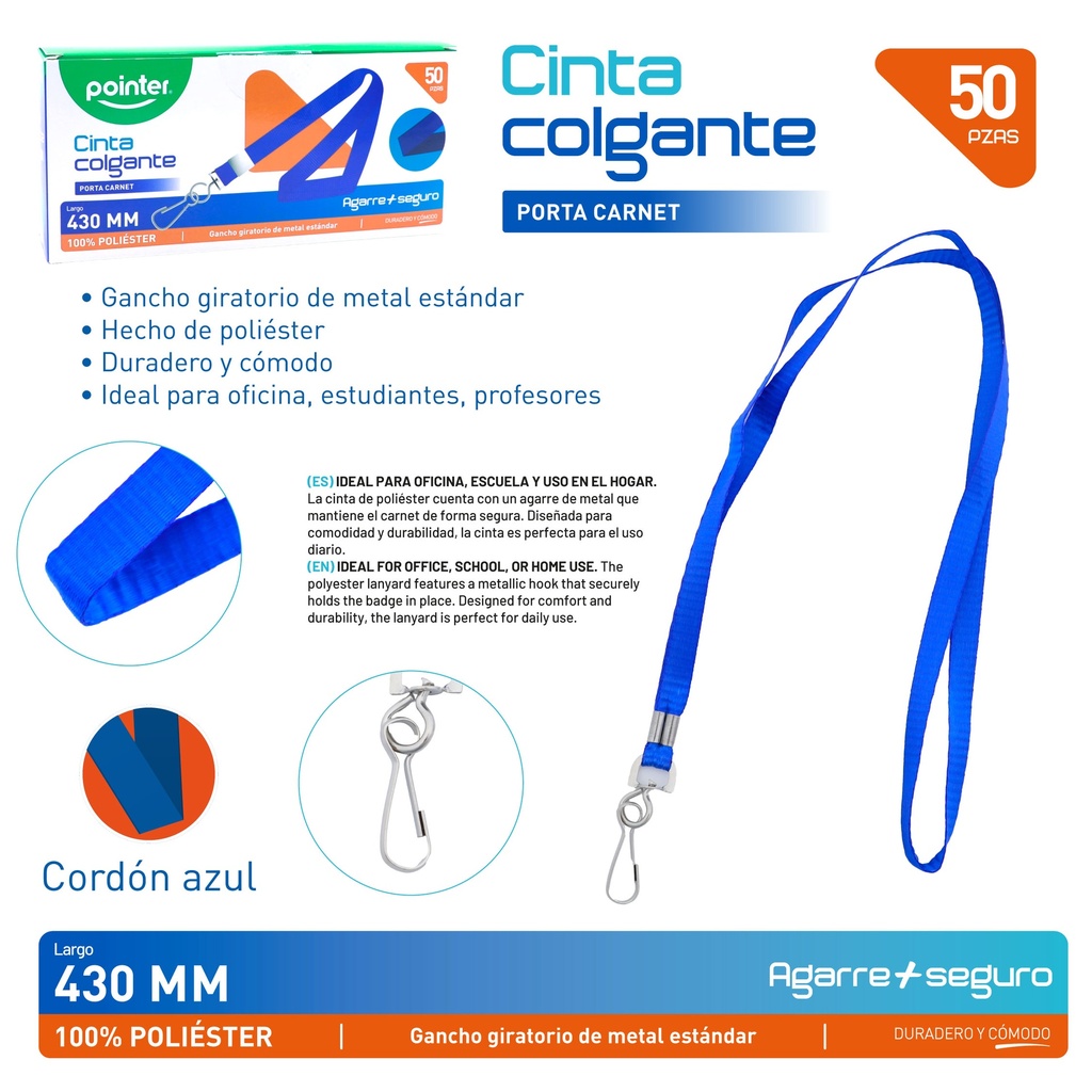 Cinta Colgante Porta Carnet 50pza Azul POINTER