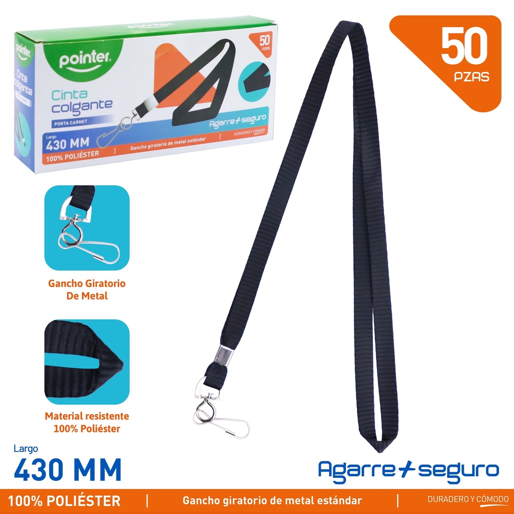 Cinta Colgante Porta Carnet 50pza Negro POINTER