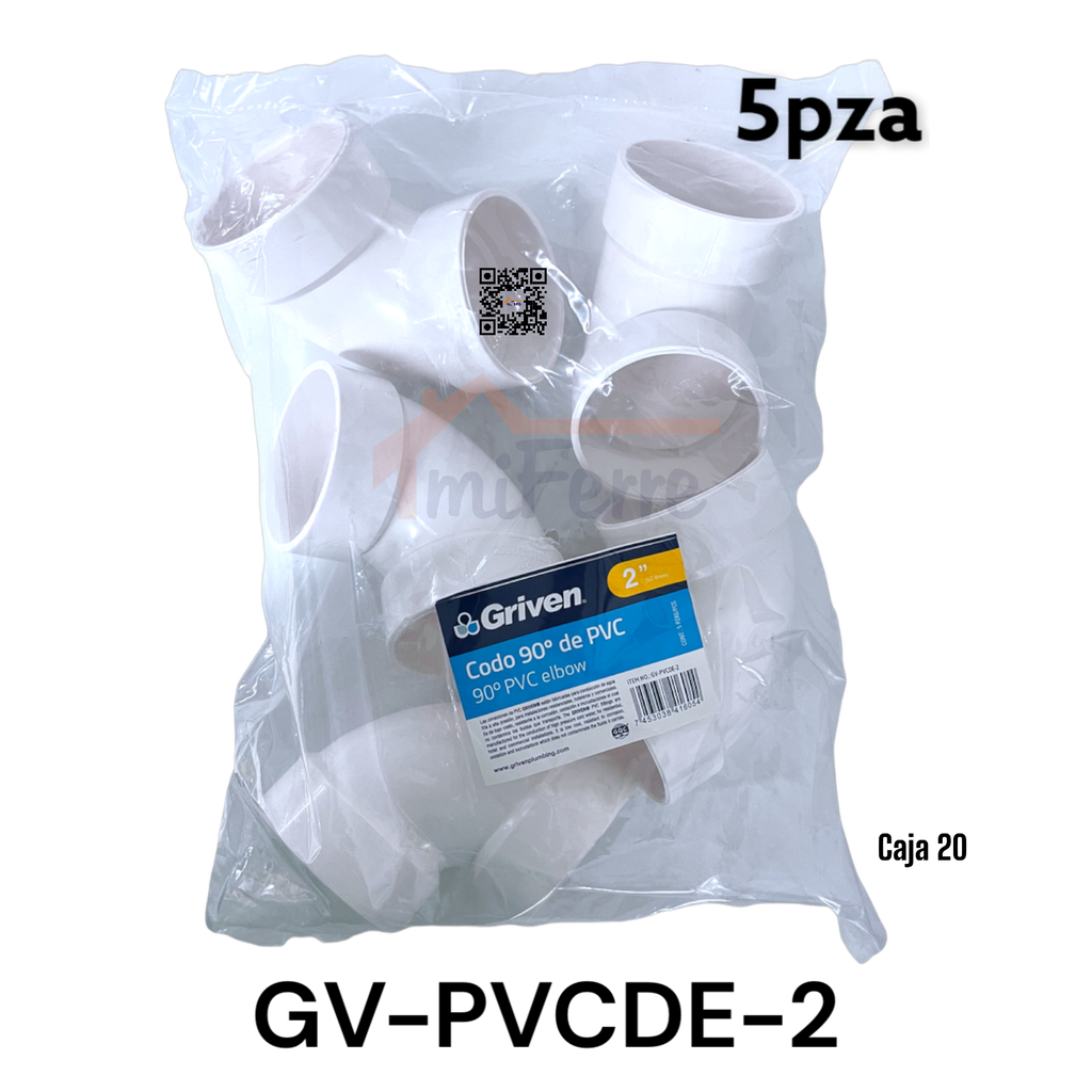 Codo PVC 2" X 90 5pza GRIVEN