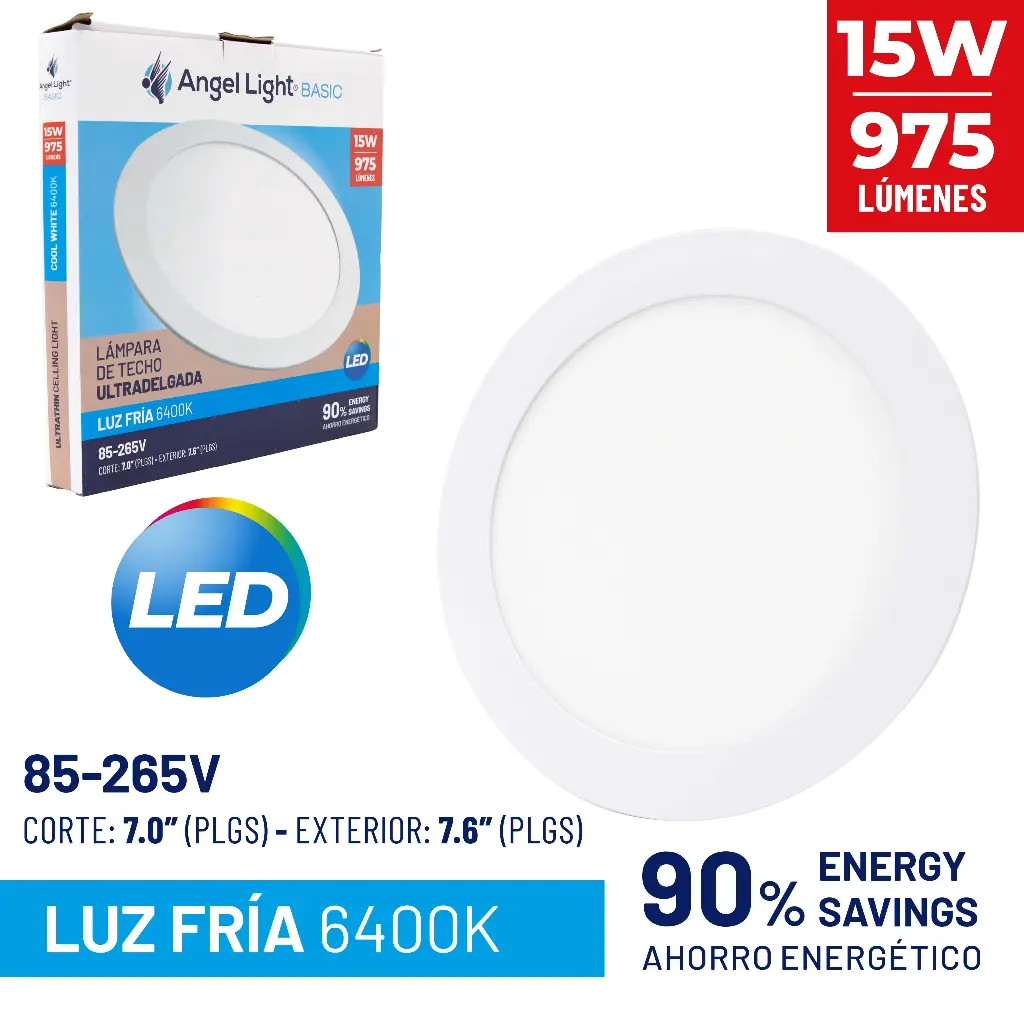 Lampara Led de Techo Ultradelgada Redonda 15W 6400K ANGEL LIGHT Basic