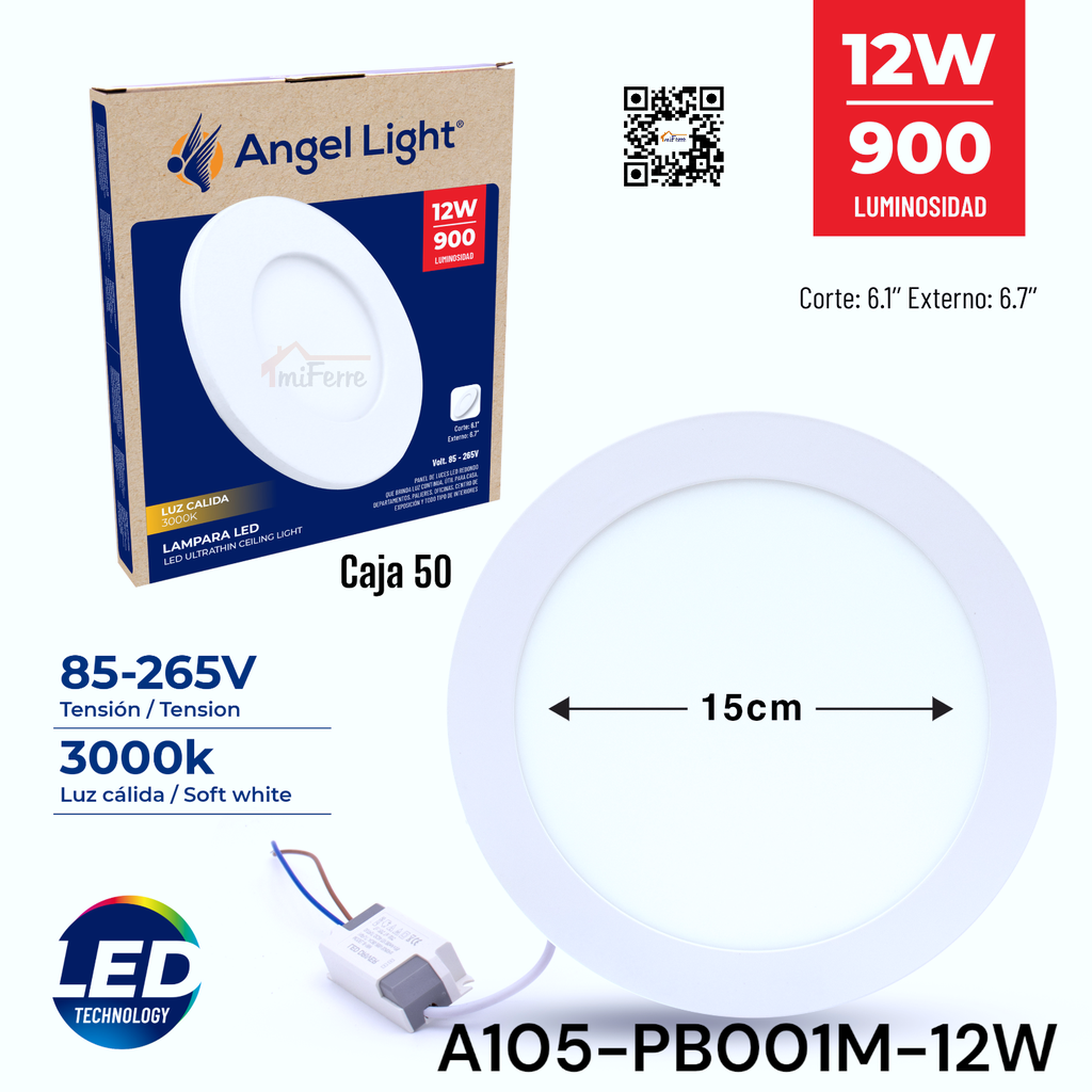 Lampara Led Redonda 12W 3000K ANGEL LIGHT