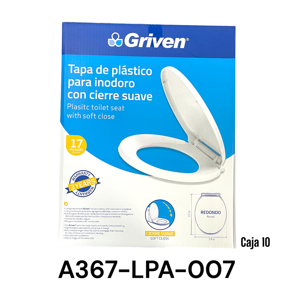 TAPA DE PLASTICO PARA INODORO 17&quot; GRIVEN CIERRE SUAVE