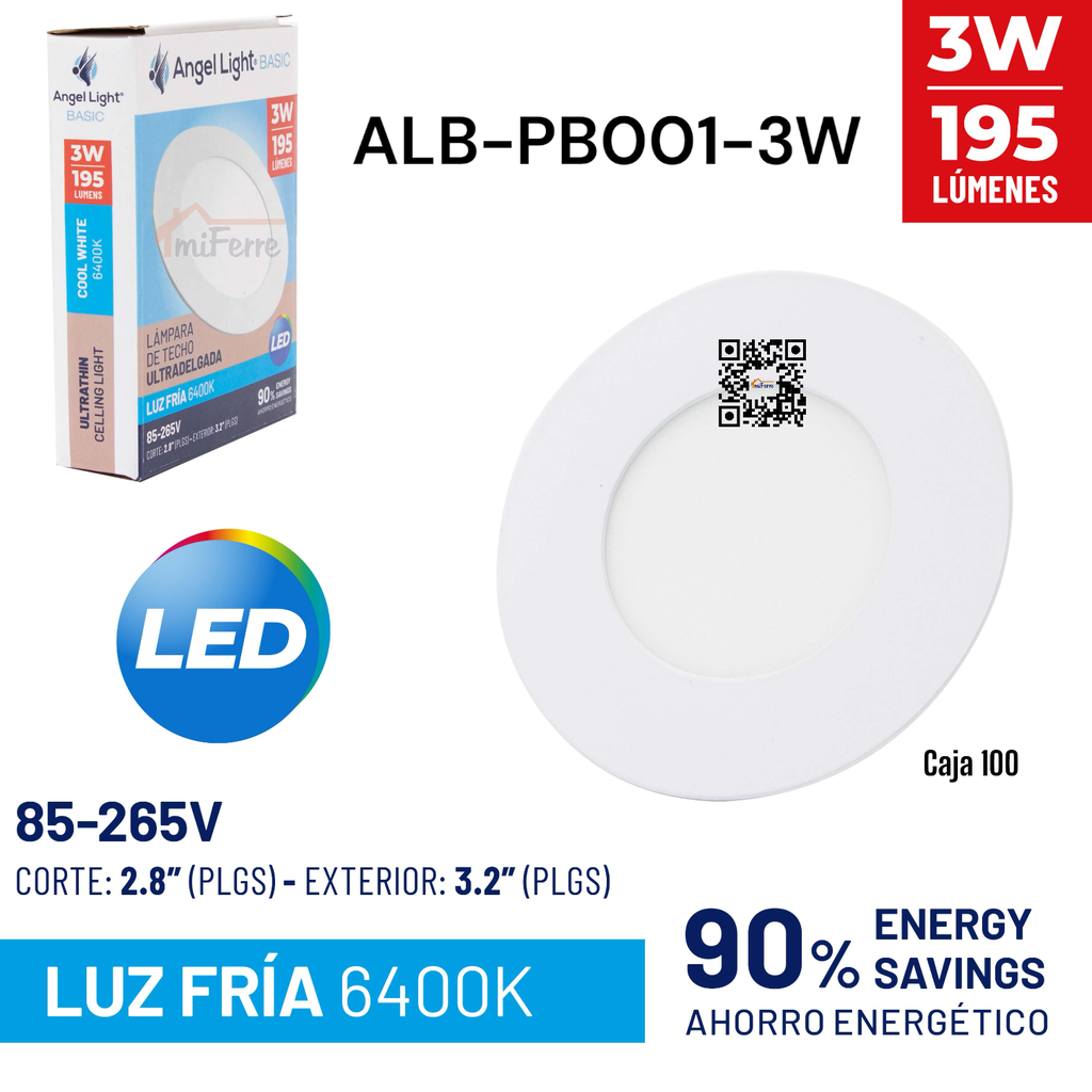 LAMPARA LED EMPOTRABLE REDONDA 3W ANGEL LIGHT BASIC