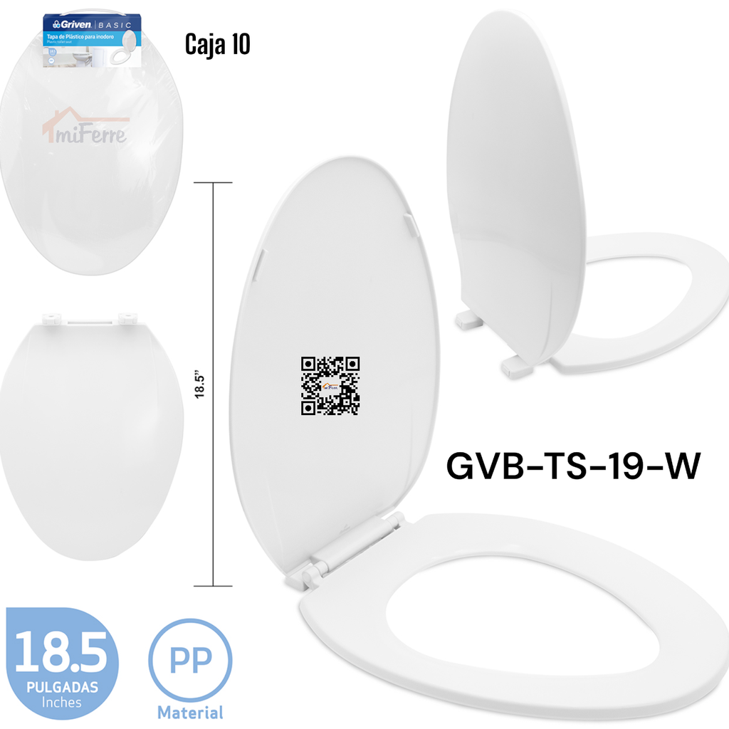 TAPA DE PLASTICO PARA INODORO 18.5&quot; GRIVEN BLANCO