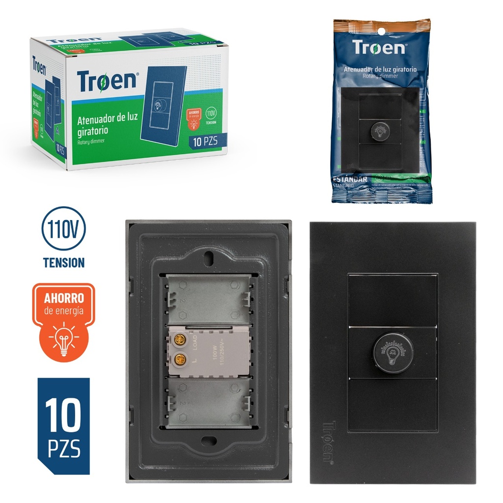 Atenuador de Luz Giratorio Negro TROEN