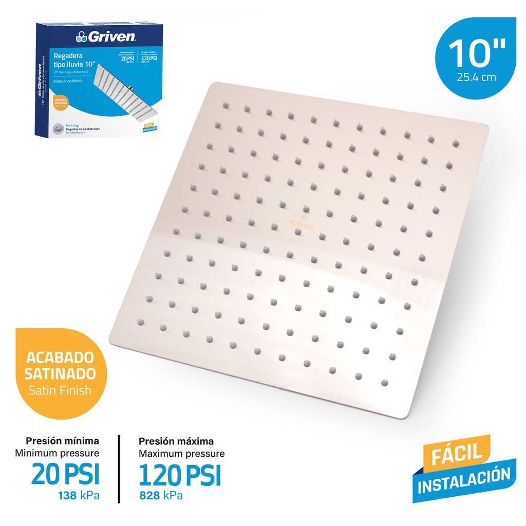 Regadera Tipo Lluvia 10" GRIVEN