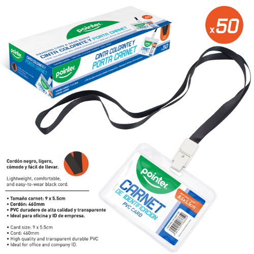 [CD-6667-BK] Cinta Colgante y Porta Carnet 50pza POINTER
