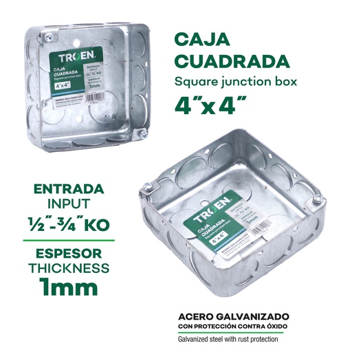 [TR-MJ-44] Cajilla Cuadrada 4 X 4" 1/2 - 3/4" TROEN