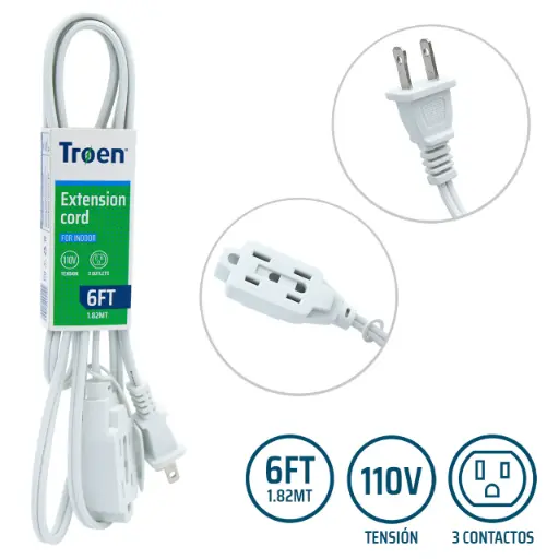 [7A136-F0601-6FT] Extension Electrica Blanca 6ft TROEN