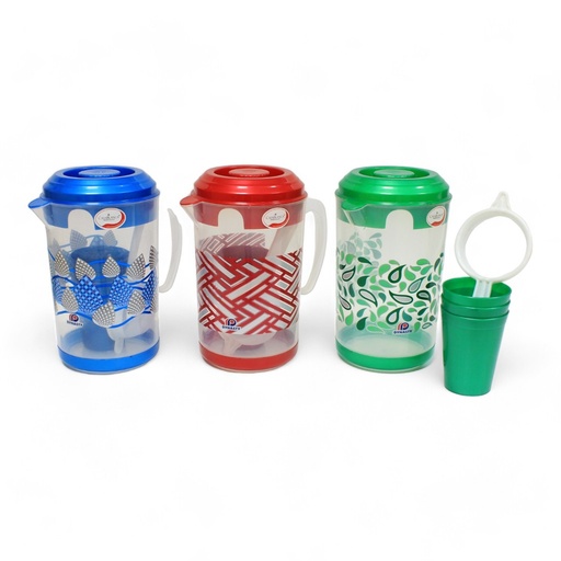 [1546P+S] Jarra Plastica 2.6L con Colador + 3 Vasos