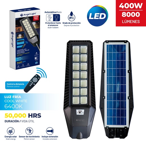 [A105-GSD-400W] Lampara Led con Panel Solar Integrado 400W 6400K ANGEL LIGHT