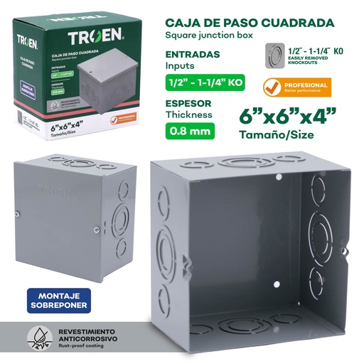 [TR-JB-664] Caja de Paso 6 X 6 X 4" TROEN